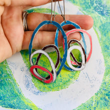 Load image into Gallery viewer, Cerulean, Chocolate, Snow, &amp; Pink Scribbles Upcycled Tin Earrings