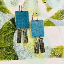 Load image into Gallery viewer, Teal Screened Windows Upcycled Tin Earrings