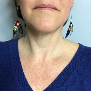 Feathered Upcycled Tin Double Leaf Earrings