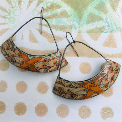 Pink Laurel Leaves Wide Arc Zero Waste Earrings