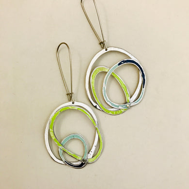 Pale Cools & Snow Upcycled Tin Scribble Earrings
