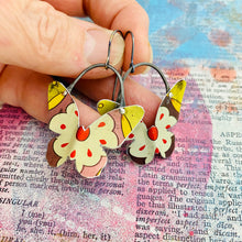 Load image into Gallery viewer, Vintage Golds &amp; Cream Small Butterflies Upcycled Tin Earrings