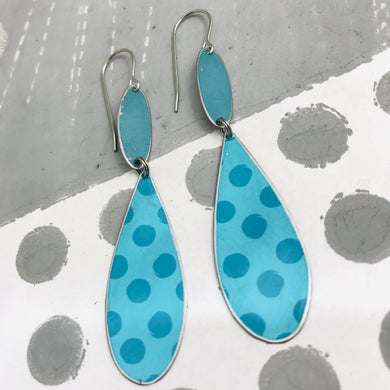 Dotty Blue Upcycled Teardrop Tin Earrings