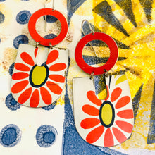Load image into Gallery viewer, Big Red Daisies Chunky Horseshoes Zero Waste Tin Earrings