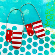 Load image into Gallery viewer, Red and White Patterns Arch Dangle Tin Earrings