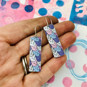 Cat Face Pattern Upcycled Tin Rectangle Earrings