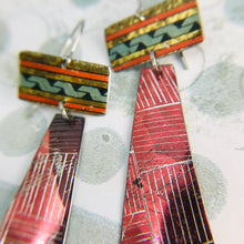 Load image into Gallery viewer, Shimmery Etched Burgundy Tin Zero Waste Earrings Ethical Jewelry