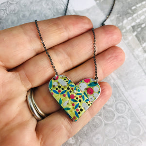 Vintage Mosaic in Gold Tin Heart Recycled Necklace