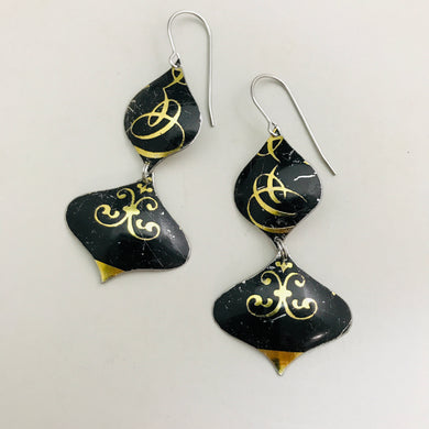 Swirls of Gold on Black Zero Waste Tin Earrings