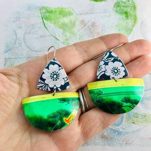 Shimmery Green Sailboats Upcycled Tin Earrings