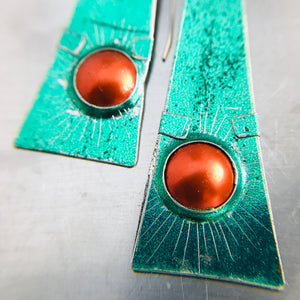 Shimmery Green & Orange Zero Waste Tin Earrings