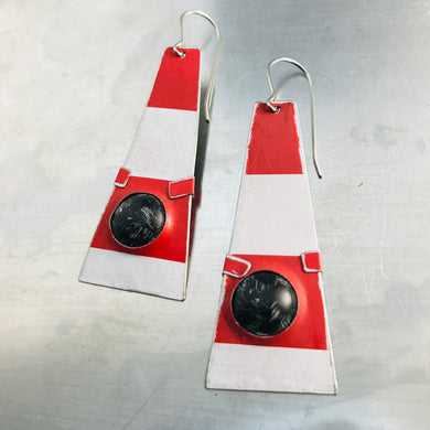 Bright Red & White Black Dome Zero Waste Tin Earrings