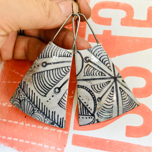 Ink Doodles Upcycled Tin Long Fans Earrings