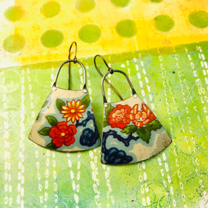 Bright Red & Orange Blossoms Small Fans Zero Waste Tin Earrings
