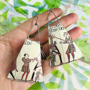 Bayeux Tapestry Soldiers Upcycled Tin Long Fans Earrings