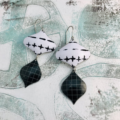 Black and White Mixed Pattern Rex Ray Zero Waste Tin Earrings
