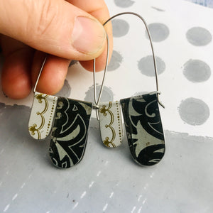 Antiqued Whites Mixed Patterns Arch Dangle Tin Earrings