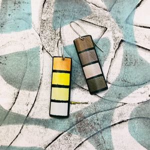 Sketchy Yellows & Grays Squares Rectangle Tin Earrings