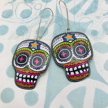 Load image into Gallery viewer, Square Jawed Sugar Skulls Upcycled Tin Earrings