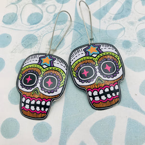 Square Jawed Sugar Skulls Upcycled Tin Earrings