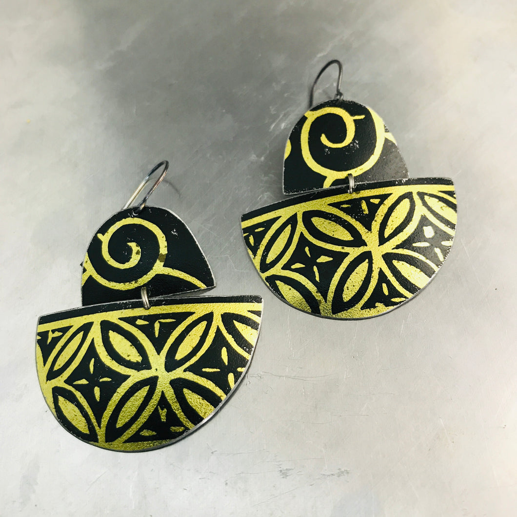 Black and Gold Boats Upcycled Tin Earrings