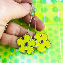 Load image into Gallery viewer, Yellow Vintage Stylized Flowers Recycled Tin Earrings