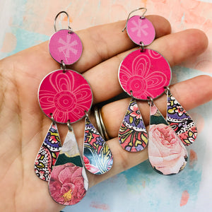 Mixed Pinks & Flowers Zero Waste Tin Chandelier Earrings