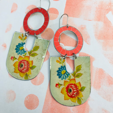 Vintage Flowers Chunky Horseshoes Zero Waste Tin Earrings