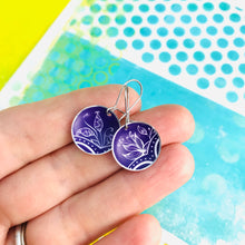 Load image into Gallery viewer, Royal Purple Tiny Circles Upcycled Tin Earrings