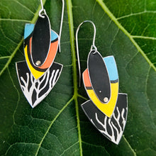 Load image into Gallery viewer, Black &amp; White Branches Reuleaux Triangle Upcycled Teardrop Tin Earrings