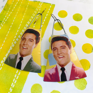 Young Elvis Upcycled Tin Long Fans Earrings