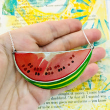 Load image into Gallery viewer, Watercolor Watermelon Slice Upcycled Tin Necklace