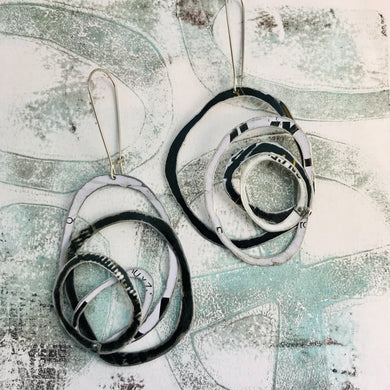 Black and White Big Scribbles Upcycled Tin Earrings