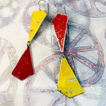 Load image into Gallery viewer, Goldfinch and Cardinal Narrow Kites Recycled Tin Earrings