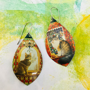Cats in Windows Upcycled Long Pod Tin Earrings