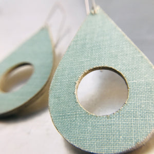 Aqua Linen Teardrops Recycled Book Cover Earrings