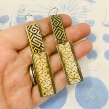 Load image into Gallery viewer, Maze &amp; Circle Pattern Rectangle Recycled Tin Earrings