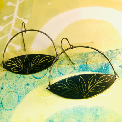 Golden Leaves on Black Wide Arc Zero Waste Earrings