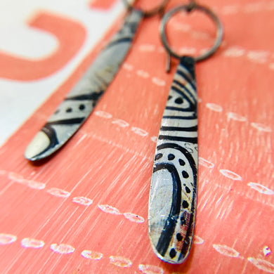 Ink Doodles Long Teardrops Upcycled Tin Earrings