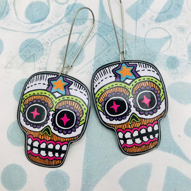 Square Jawed Sugar Skulls Upcycled Tin Earrings