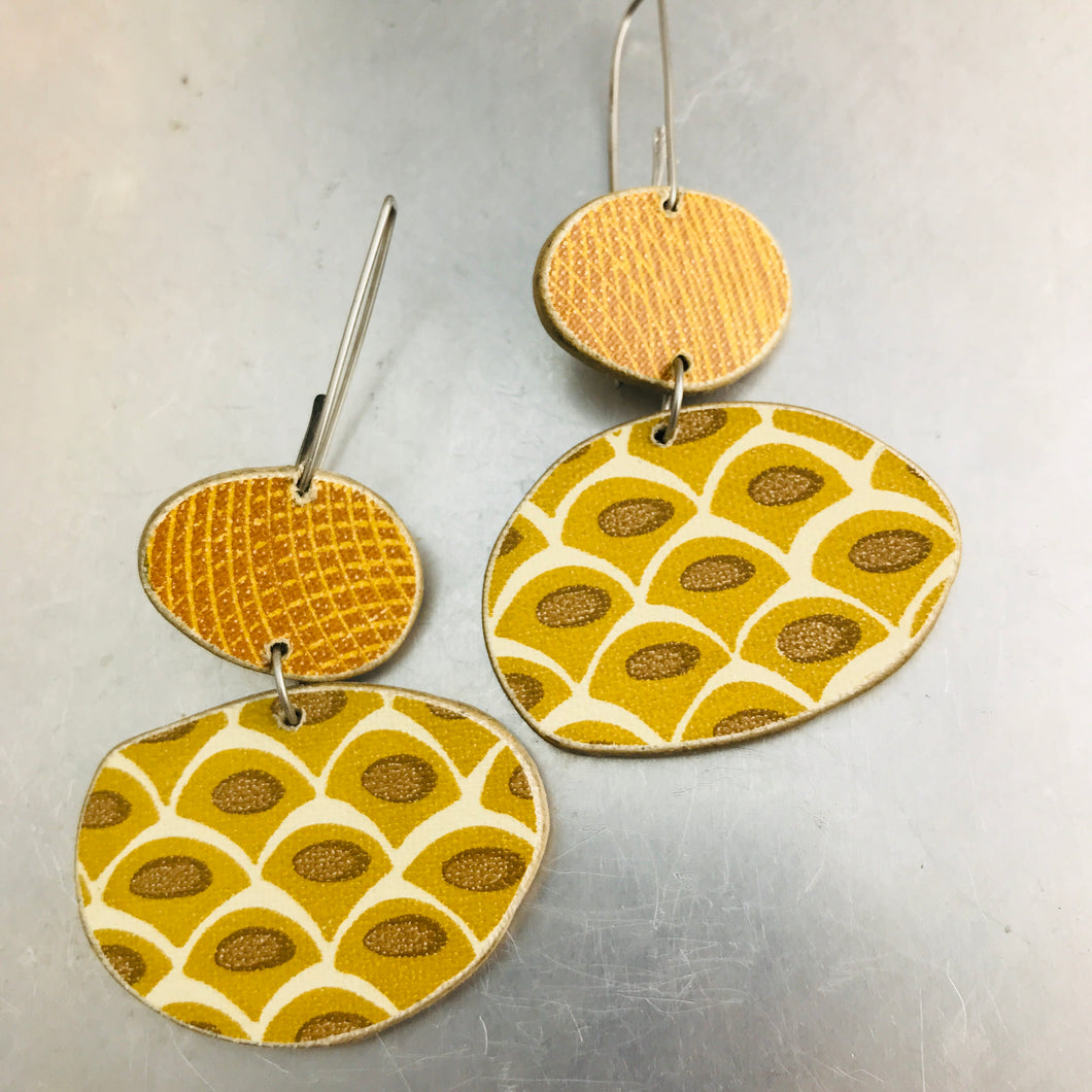Book Pebbles Mixed Goldenrod Patterns Recycled Book Cover Earrings