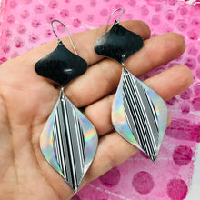 Load image into Gallery viewer, Black &amp; Silver Hologram Rex Ray Zero Waste Tin Earrings