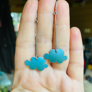 Reserved: Little Dusty Deep Aqua Clouds Upcycled Tin Earrings