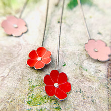 Load image into Gallery viewer, Tiny Pale Pink &amp; Red Flowers Upcycled Tin Earrings
