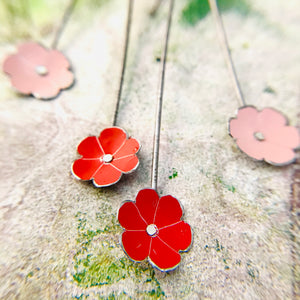 Tiny Pale Pink & Red Flowers Upcycled Tin Earrings