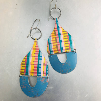 Pixels and Distressed Blue Mixed Arches Upcycled Tin Earrings