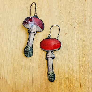 Little Red Mushrooms Upcycled Tin Earrings