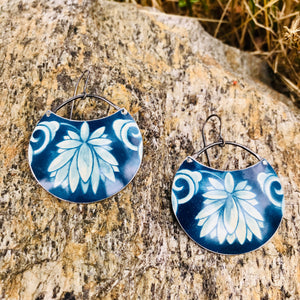 Deep Blueberry Circles Upcycled Tin Earrings