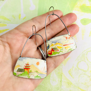 Japanese Landscapes Rounded Rectangles Zero Waste Tin Earrings