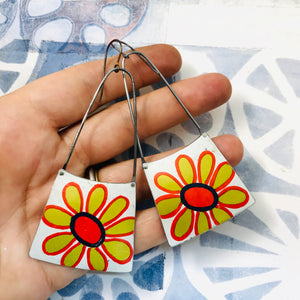 Big Golden Daisys on White Recycled Tin Earrings
